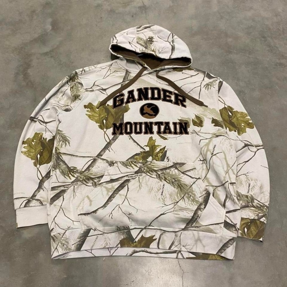 Vintage y2k 90s gander mountain spellout white camo hoodie
